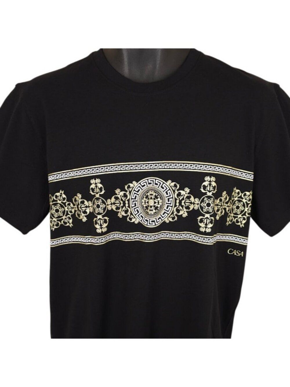 Casa Moda T Shirt Mens Size Medium Black White Gold Greek Key Meander NEW